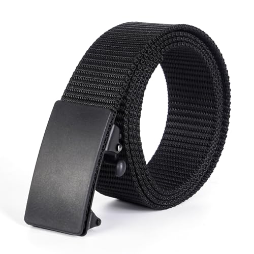 No Holes Ratchet Buckle Belt for Men, Adjustable Canvas Web Belt, Auto-Lock for Workout & Daily Wear