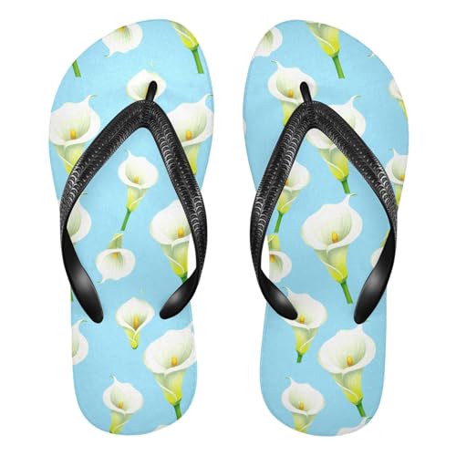 Flowers White Blue Flip Flops for Beach Thong Sandals Anti-slip Lightweight Beach Slippers for Travel Summer Outdoor