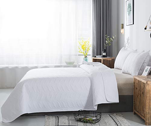 Quilt Set 3 Piece White King Cal King Size New Pattern Bedspread - Soft Microfiber Lightweight Coverlet For All Season (118"X106" Includes 1 Quilt, 2 Shams) #TOP1