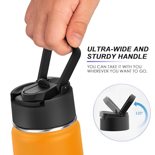 Image of koodee Water Bottle with Straw-16 oz Stainless Steel Double Wall Vacuum Insulated Water Flask Metal Sports Water Bottle for School (Mango Yellow)
