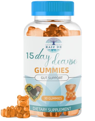 Raiz DE 15-Day Cleanse Gummies – Colon & Gut Detox for Regularity & Digestion – with Senna, Cascara Sagrada, Psyllium Husk, Probiotics & MCT Oil – Natural Orange Flavor