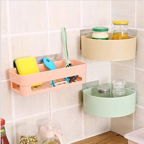 BRUSHFINCH Bathroom Shelf No Drill Easy Vacuum Suction Rack Dishwasher Liquid, Brush, Cloth, Soap, Sponge, Heir Oil, etc (1 Bathroom Shelves 2 Triangles Shelves - Combo Shelves) (Multicolor)