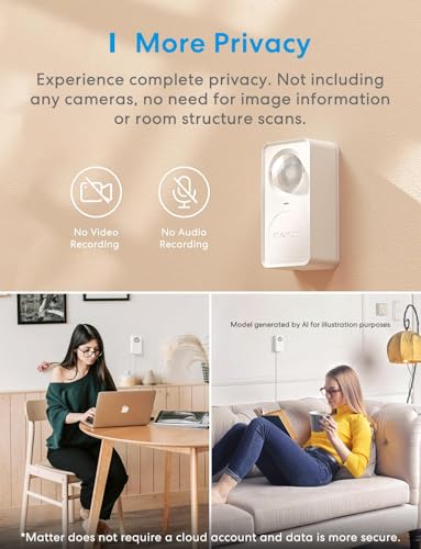 Image of meross Matter Human Presence Sensor, 3-in-1 PIR & Light & mmWave Radar Motion Sensor, AI Motion Detector for Matter Smart Home Automation, Supports HomeKit, Alexa, Google, Home Assistant, 2.4GHz Wi-Fi