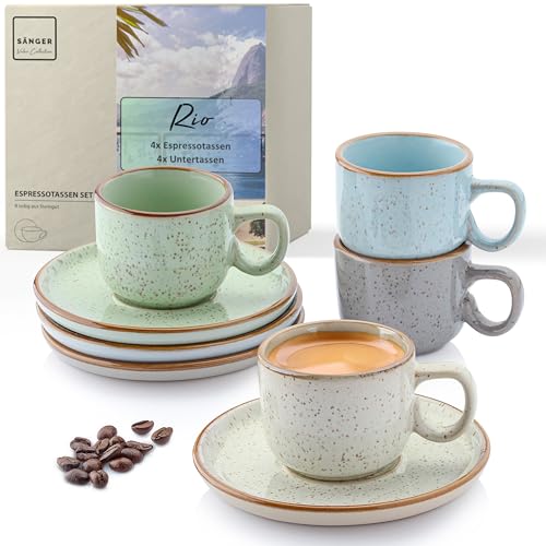 SÄNGER Rio | Espressotassen Set 8 teilig, Tassen Set 4 Personen, Espresso- & Mokkatassen, kratz- spülmaschinen- mikrowellenfest, 4xTassen & 4xUntertassen, Mokka Tassen bunt 80 ml | VALUE COLLECTION