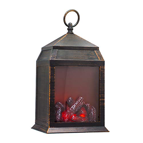 YAKii.12" H Fireplace Lantern with 6 Hours Timer Battery Operated, Hanging or Sitting Decoration for Indoor & Outdoor Use