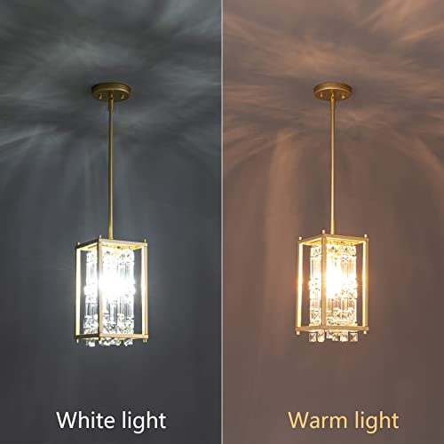 Image of LMQNINE Modern Gold Pendant Light Fixtures for Kitchen Island, Crystal Chandelier Lights Fixture, Elegant Adjustable Pendant Lighting for Dining Room Bedroom (Square 1-Light)