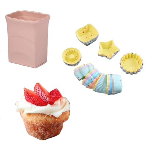 Linvrppy 8Pcs Silicone Molds Cupcake Multi Baking Cups Molds Non-Stick Donut Wrapper Molds Muffin Molds Washable for Pan Oven Microwave Dishwasher,Strawberry Cutter,Quickly Making Fruit Salad