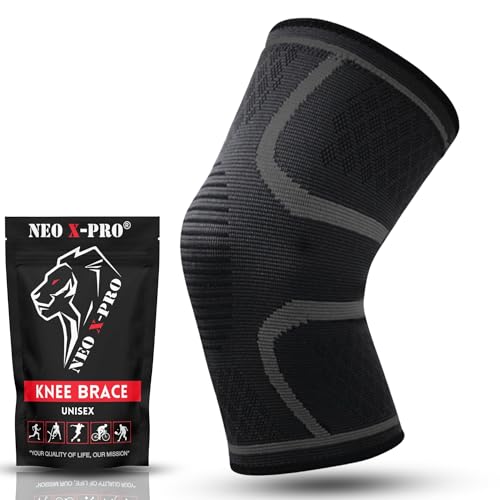 NEO X-PRO Rodilleras Menisco y Ligamento de Compresión | Rodillera Deportiva para Gym Running Deporte | Rodilleras Ortopédicas | Knee Support | Joelheira | Unisex (Negro-Gris, L)