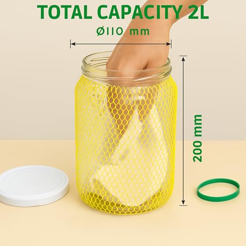 Kefir & Kombucha Starter Kit | 2L Glass Jars with Airtight Lids | Wide Mouth for Easy Fermentation | Includes Muslin Cloths & Rubber Bands, Transparent, Glass