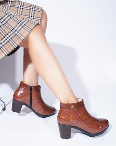 Image of The White Pole and Stylish Block Heel Trendy Casual Boot High Ankle Heel Boots with Zip Look for Womens and Girls