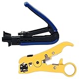 CoZroom Electricity Set with RG59 RG6 RG11 Cable F-Connector Compression Tool Adjustable Blue and Black with Universal Cutter/Stripper for Flat or Round TV/UTP Cable Yellow