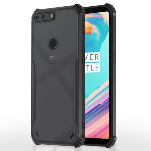 Image of Outlouders Back Cover for OnePlus 5T | Ultra Hybrid Transparent | Full Camera Protection | Raised Edge | Crystal Clear Bumper Case (Black)