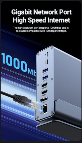 Image of Tobo 15 in 1 USB C HUB Docking Station MST Vertical USB Multi Port hub Works with M-books Pro Laptop and Other Type-C Devices Multi HDMI USB 3.0 Thunderbolt Dock RJ45 OTG USB Ports Type c hub TD-1568A