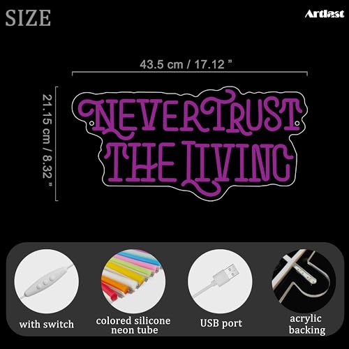 Image of Never Trust The Living Neon Sign Mysterious Purple LED Light for Room Wall Decor Halloween Party Chamber of Secrets Man Cave Room Gothic Letters Neon