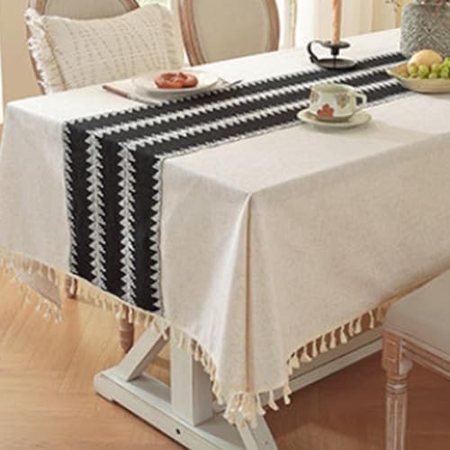 Nappe en coton et lin de qualité supérieure, élégance avec pompons