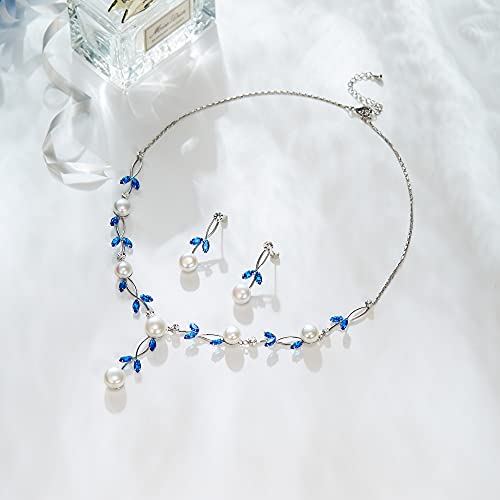 EVER FAITH Wedding Pearl Jewelry for Bride CZ Crystal Simulated Pearls Floral Vine Filigree Bridal Necklace Earrings Set3