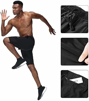 HMIYA 2-in-1 shorts voor heren, fitness-sportbroek, korte joggingbroek, sneldrogende hardloopbroek met compressieshort en zakken met ritssluiting, donkergrijs, L