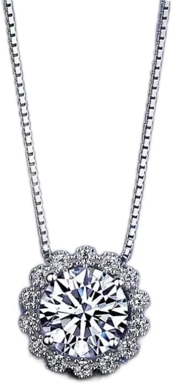 1CT Moissanite-Diamond Necklace Flower Shaped Jewelry for Women Wedding Engagement Collares