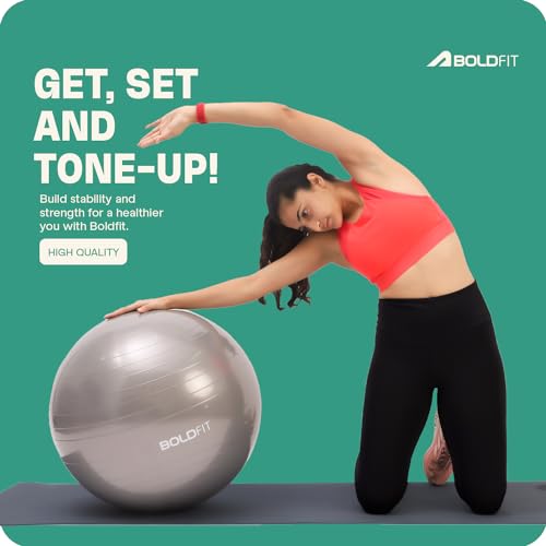 Boldfit Gym Ball for Exercise Anti Burst Exercise Ball with Foot Pump for Workout Yoga Ball for Women and Men Swiss Ball for Balance Stability Training, Birthing Ball for Pregnancy -Grey 65Cm (Image - 6)