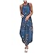 Produktbild Maxikleid Blumenmuster Strandkleid Freizeitkleid KIMODO Damen Elegant Baumwolle Leinen Sommerkleid Große Größe Ärmellos Lockerer Lange Rock Kleider in Ethno Stil (F-Blau, L)
