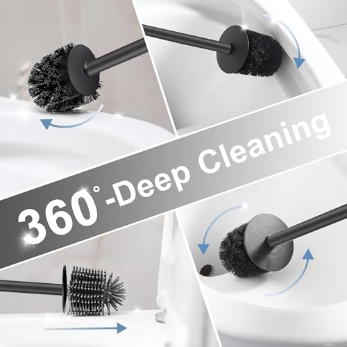 Image of BVL Toilet Brush and Holder Black Toilet Bowl Brush for Ceaning with Stainless Steel Handle Wall Mounted (Pack of 2)