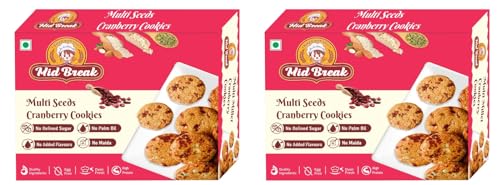 Image of Midbreak Premium Millet Biscuits 200g | Multi Seeds Cranberry Oats Cookies | Gluten-Free No Refined Sugar | Sorghum, Almond & Oats Flour Healthy Snack- Pack of 2