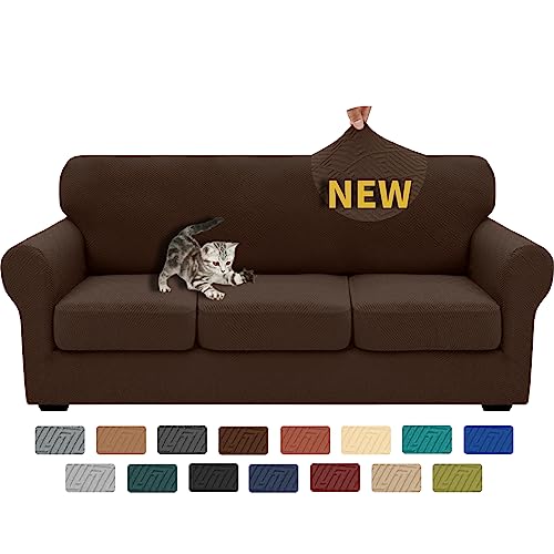 XINEAGE 2025 New 4 Pieces Couch Covers for 3 Cushion Couch Super Stretch Thick Soft Sofa Cover Anti Slip Sofa Slipcover Dogs Cats Furniture Protector (Coffee, 71"-91")