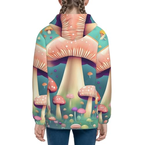 Pretty little mushrooms Print Girls Athletic Zip Up Hoodies,Sweatshirts with Pockets Long Sleeve Hooded Jackets, for 7-18 Y4