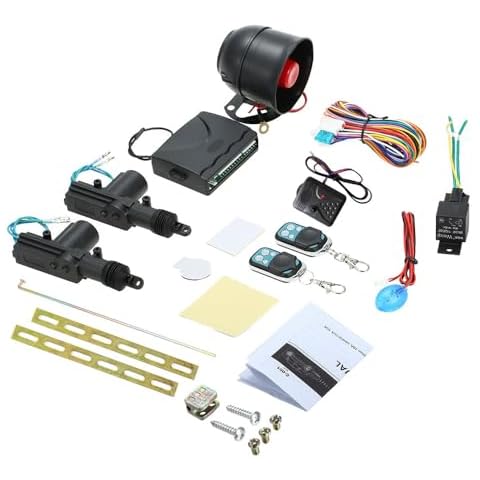 Shkalacar NEW Car Alarm System with 2 Door Remote Central Locking Kit Shock Sensor Immobiliser, Security Antitheft Alarm Systems with Keyless Entry Cover