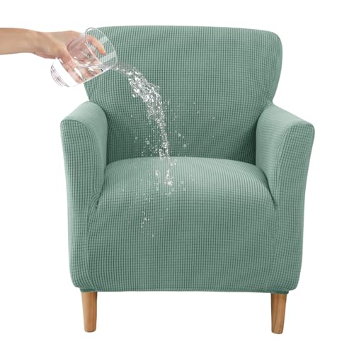CRFATOP Stretch Mid Century Modern Armchair Slipcover 1-Piece Jacquard Accent Chair Covers with Arms Soft Waterproof Chair Slipcovers for Living Room Furniture Protector Office Reception Reading,Green