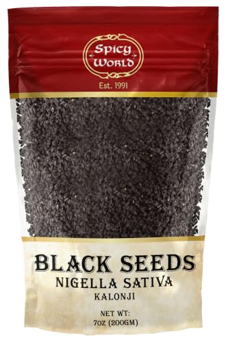 Spicy World Black Cumin Seeds 7oz - Nigella Sativa - Resealable bag | Whole Seed (Kalonji) Great for Health, Making Black Seed Oil & More!