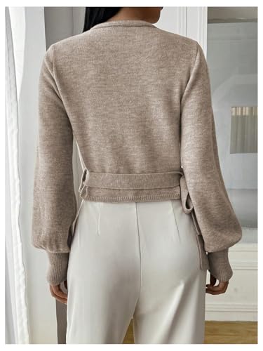 SHENHE Women's Casual V Neck Wrap Sweater Pullover Long Sleeve Slim Fit Knit Crop Top Sweater3