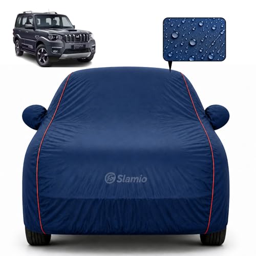 Image of Premium 100% Waterproof Car Cover for Mahindra Scorpio 2002-2005 Model | All-Weather, UV & Dust Protection | Heavy-Duty 3-Layer Fabric | Custom Fit with Mirror & Antenna Pockets | Navy Blue