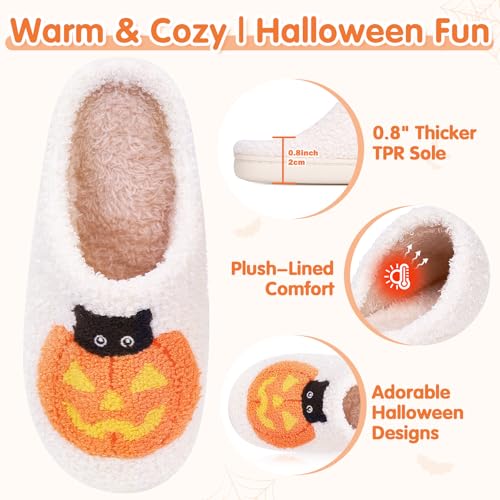 Halloween Pumpkin Slippers for Women, Cozy Plush Spooky Slippers, Ghostface Cartoon Slipper, Non-Slip Fluffy Halloween Christmas Gift, Women’s Size 62