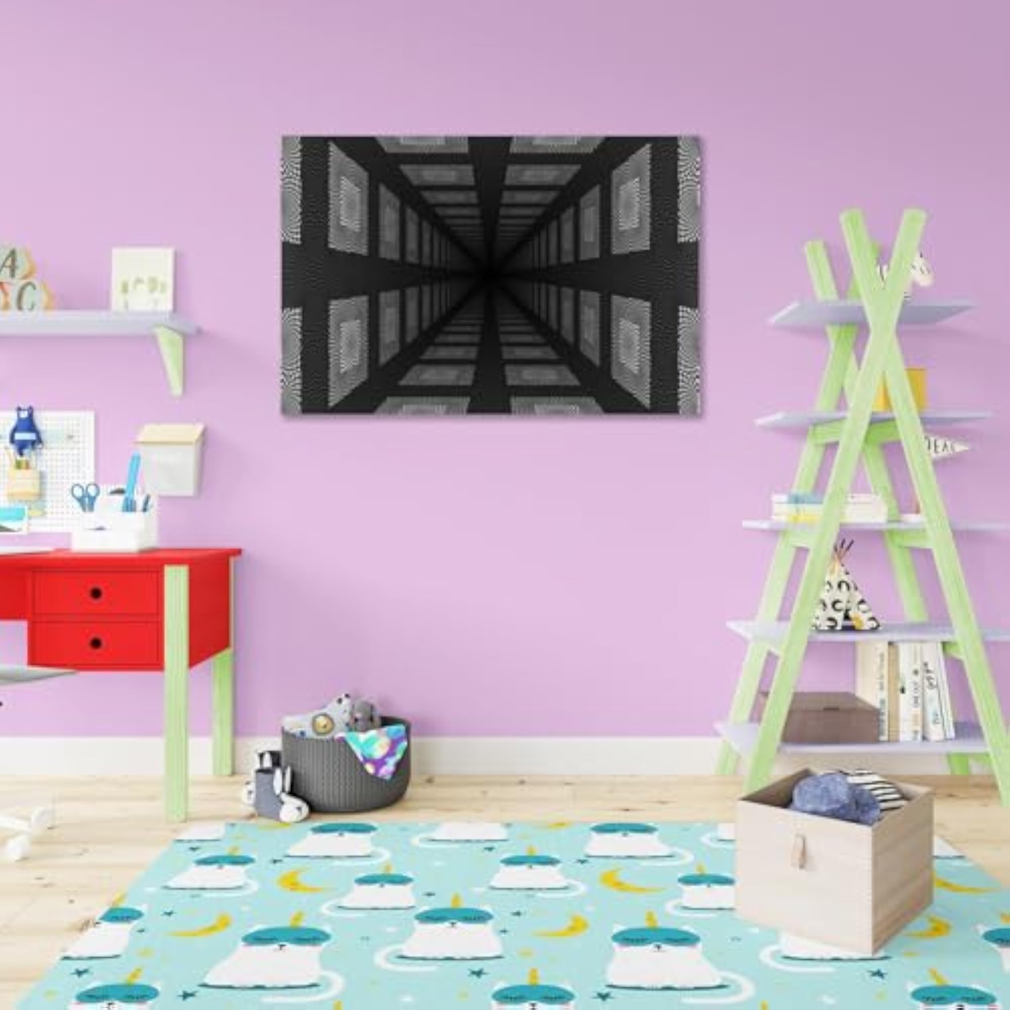 Abstract Black & White Perspective Check Effect Wall Sticker