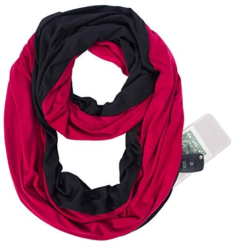 Infinity Scarf New Shawl Zip Pocket Wrap - Red Black Burgundy Fashion