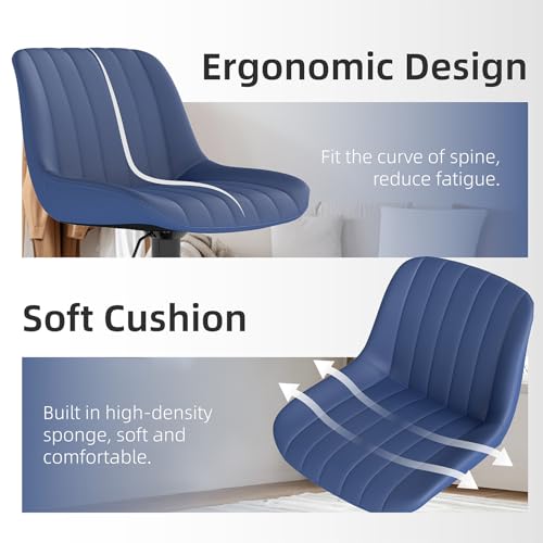 Image of Youhauchair Adjustable Faux Leather Bar Stools Set of 2, Blue | Swivel, Counter Height, Back & Footrest, Armless, PU, Modern, Kitchen Island Stool, Upholstered Dining Room Chair