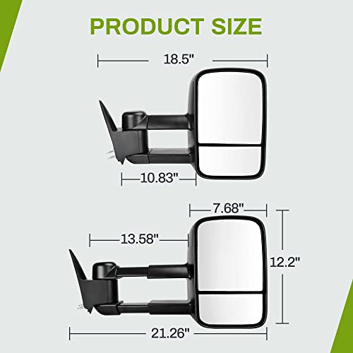 AUTOSAVER88 Towing Mirrors Compatible with 1988-1998 Chevy GMC C1500 C2500 C3500 K1500 K2500 K3500 Pickup Truck Manual Extendable Tow Mirrors, Driver and Passenger Sides Pair Set by AUTOSAVER88 - Image 7