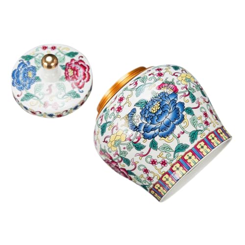VILLCASE Vintage Chinese Ceramic Tea Canister with Airtight Seal for Loose Leaf Storage - Multi-Purpose Kitchen Jar for Tea, Snacks, and Bulk Foods with Elegant Floral Enamel Design