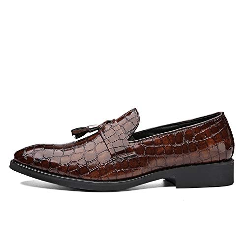 Mens Loafers Pointed Toe PU Leather Block Pattern with Tassel Loafer Shoes Anti-Slip Comfortable Slip Resistant Wedding Slip-on2
