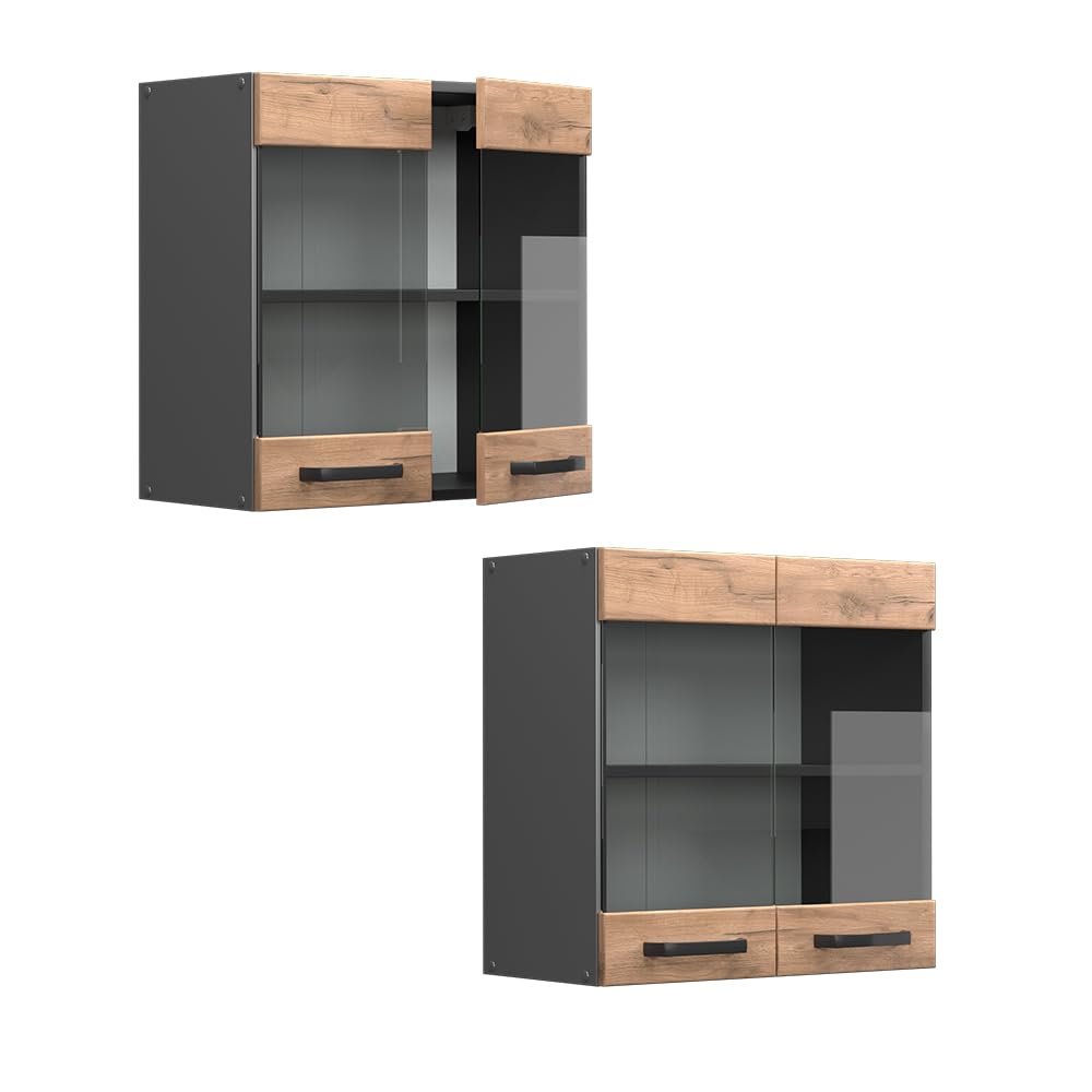 Vicco Mobile da cucina in vetro R-Line, Rovere dorato, 60 cm, per la libera combinazione all'interno di sistemi cucina modulari