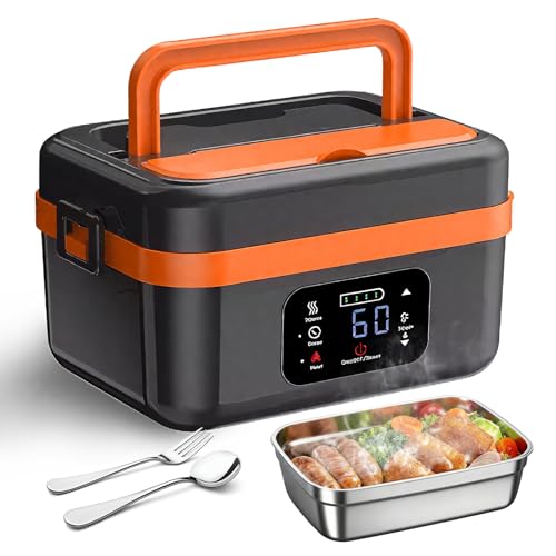 Fiambrera eléctrica inalámbrica, 1 L, con función de banco de energía, temperatura inteligente y temporizador, portátil, a prueba de fugas, de acero inoxidable, con bolsa aislante para la oficina