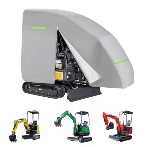 Image of Mini Excavator Cover 420D Waterproof Zippered Excavators Cover for Bobcat Kubota John Deere Takeuchi Yanmar Excavator Protection Cover with Zipper & Reflective Strip for 800-1600kg(Silver)