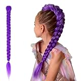 Geflochtene Lila Pferdeschwanz Haarverlängerung 26 Zoll, Vorgeflochtene Zopf-Extension aus Synthetik, Einfache Clip-Befestigung, für Partys, Bühne und Events