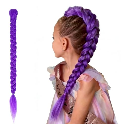 Extension de Cheveux Violette Tressée 26 Pouces, Queue de Cheval Synthétique Pré-Nouée avec Élastique, Idéale pour Soirées, Spectacles et Costumes