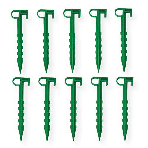 AKH® Lot de 10 piquets de jardin,Extra larges,14 cm de long,En plastique vert,Piquets de fixation de jardin,Piquets de sol,Piquets de camping,Pour piquets de sol,Feuilles de bordure en tissu Cover