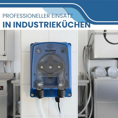 GOLDMAN SERVICE Peristaltische Dosierpumpe, verstellbar, 120 ml/min, Dosierer für Waschmittel und Klarspüler für industrielle Geschirrspüler – IP65, 5 W, Wandmontage