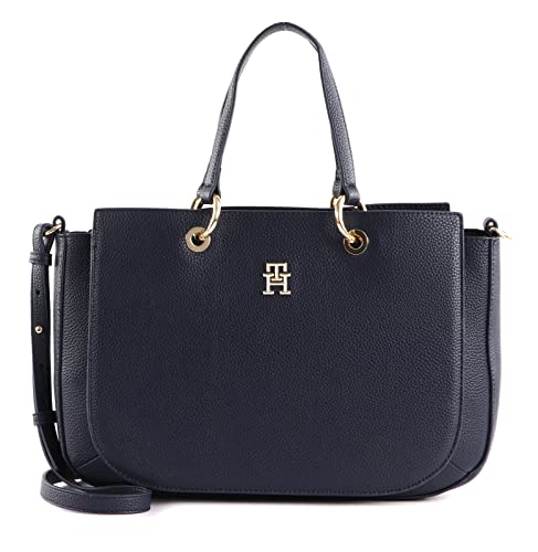 Tommy Hilfiger Borsa Donna TH Emblem Satchel con Zip, Blu (Space Blue)