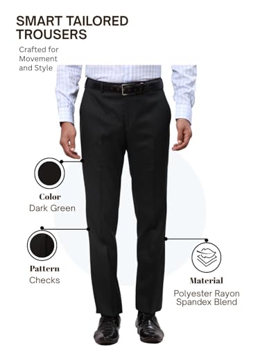 Image of Park Avenue Men's Poly Rayon Blend Checks Pattern Smart Fit Flat Front Formal Trouser