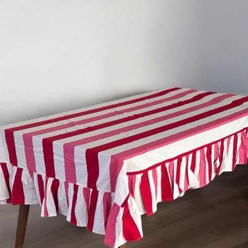 Mantel con volantes, color rojo, rosa y blanco, mantel decorativo con falda con volantes (72 x 120 pulgadas)